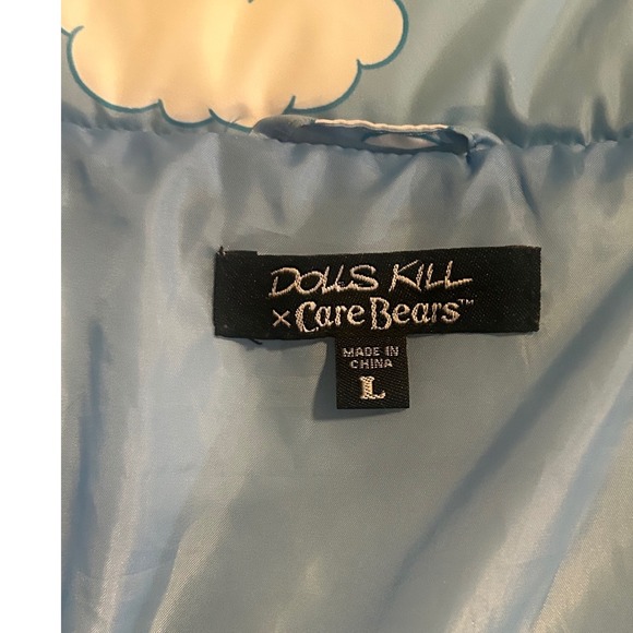 Dolls Kill x Care Bears Puffer Jacket Clouds Rainbow Hearts Blue Size L - Picture 3 of 10